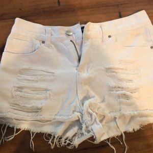 Pretty little thing white distressed jean shorts